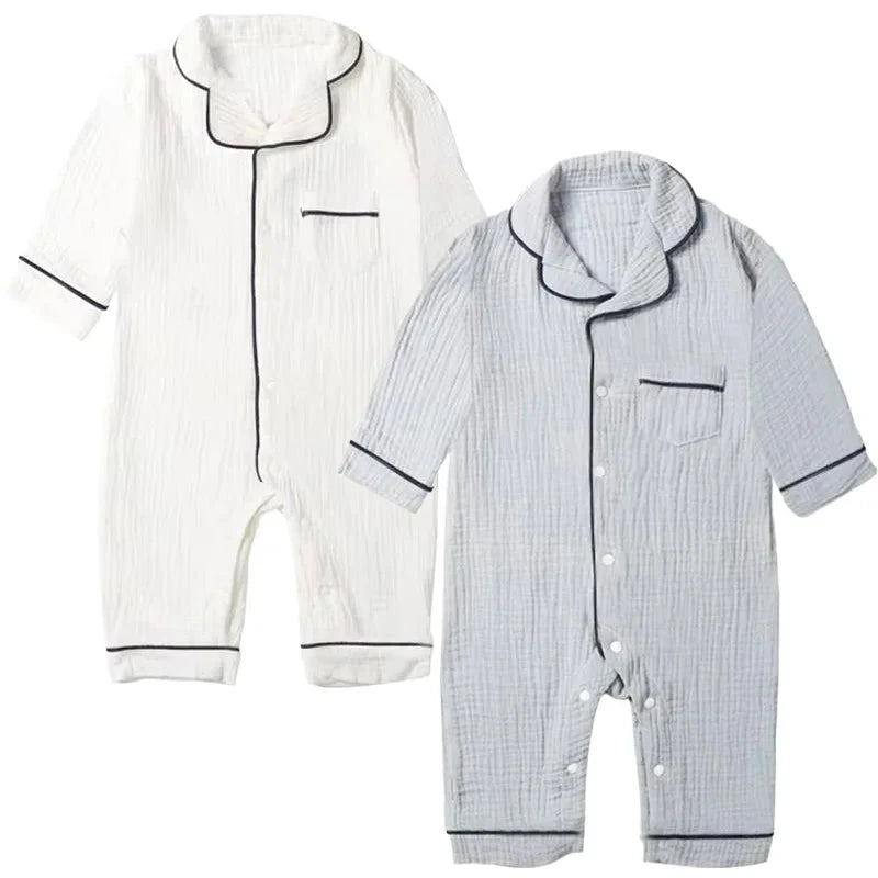 Baby Sleepwear for Boy Girl Organic Cotton White Romper Newborn Pajama Muslin Long-sleeved Onesie Kids Clothe Toddler Jumpsuit - AMULET RING STORE
