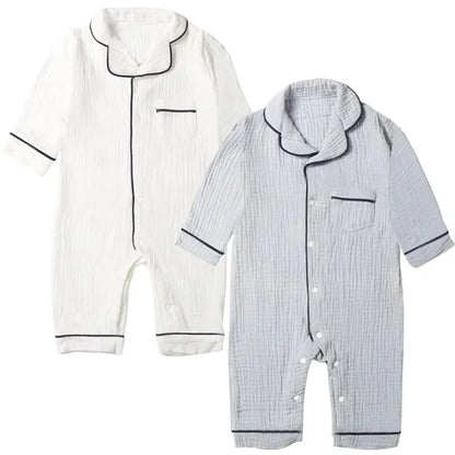 Baby Sleepwear for Boy Girl Organic Cotton White Romper Newborn Pajama Muslin Long-sleeved Onesie Kids Clothe Toddler Jumpsuit - AMULET RING STORE