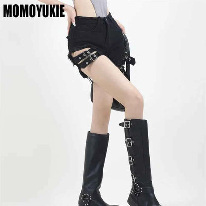 2023 Summer Vintage Trend Hot Girls Harajuku High Waisted Irregular Denim Shorts Goth Rock Sexy Women Shorts Slimming Versatile