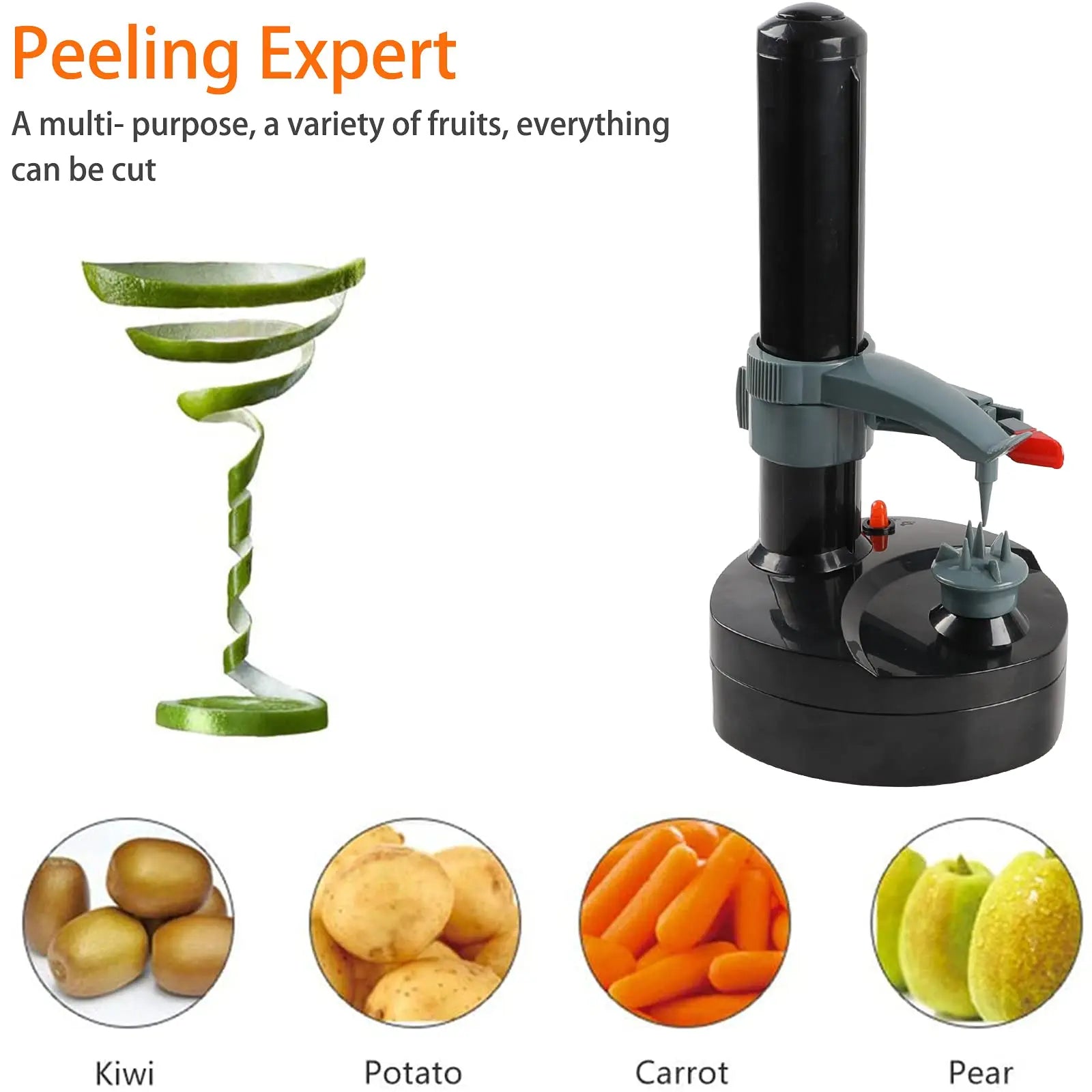 Electric Spiral Potato Peeler Automatic Apple Peeler, Smart Vegetable Fruit Peeler Machine, Kitchen Accessories Peeling Tool - AMULET RING STORE