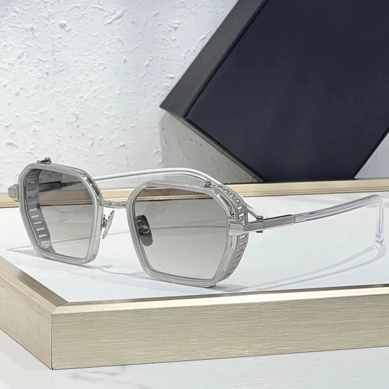 Alloy Rectangle Gradient Sunglasses for Men and Women Retro High Quality Brand Designer UV400 Outdoor Handmade Trendy Eyeglasses