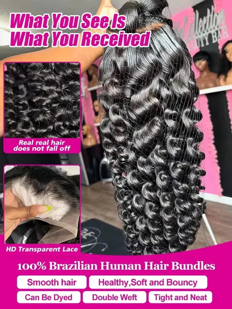 Loose Deep Wave 13x4 Lace Front Human Hair Black Wigs Deep Wave Brazilian 5x5 Closure Wear And Go Glueless Human Hair Curly Wigs - AMULET RING STORE