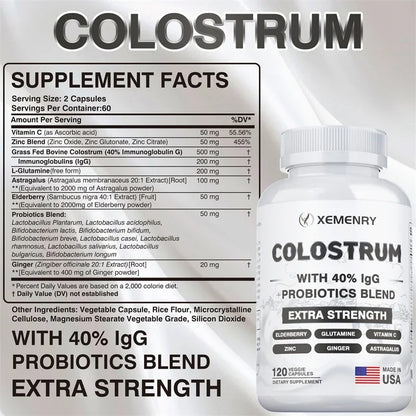 Colostrum Capsules - 40% LgG - Supports The Immune System, Promotes Gut Health, Energy Production, Cell Repair and Growth - AMULET RING STORE