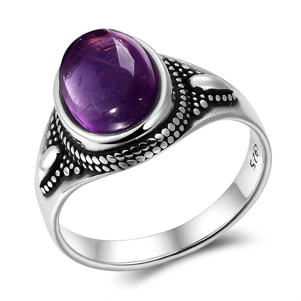 Luxury Vintage Ring Natural Amethyst Rings S925 Silver Jewelry Wedding Anniversary Party Ring Gifts for Women
