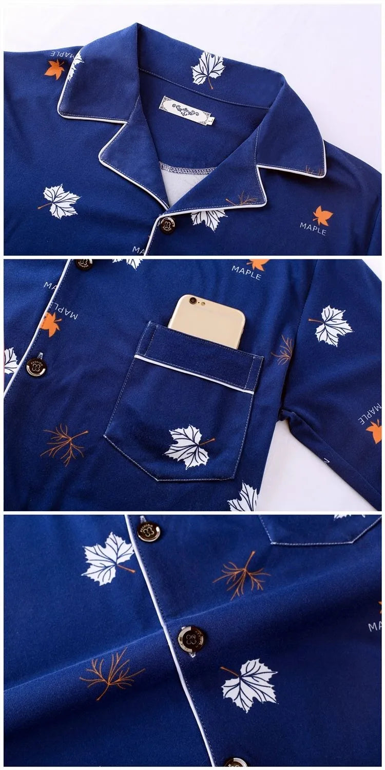 Casual Pure Cotton Men's Spwear Long Sve Long Pants Two-Piece Set Plaid Striped Simple Wearable Home Clothes