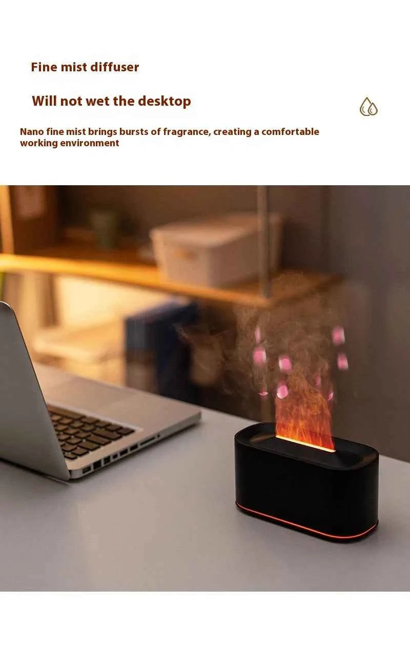 New style seven-color aromatherapy machine, bedroom essential oil aromatherapy lamp, wood grain flame humidifier, desktop cracke