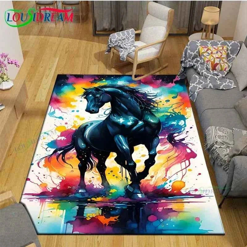 3D Fashion Exquisite Painting Horse Printed Carpet Living Room Anti-Skid Area Rug Kids Bedroom Mats Yoga Mat Large Carpet Decor
