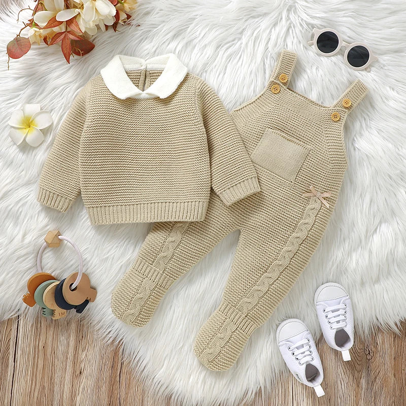 Autumn Baby Clothes Sets Knit Infant Boy Girl Sweater Long Sleeve+Romper Sleeveless Newborn Kid Pullover+Jumpsuit Foot Wrap 0-9M - AMULET RING STORE