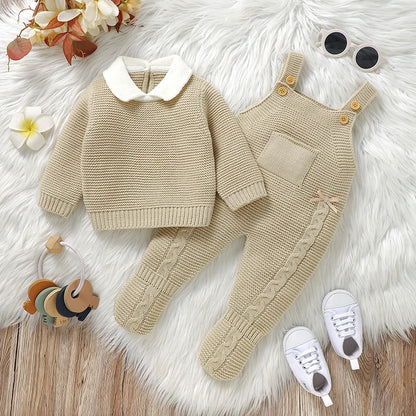 Autumn Baby Clothes Sets Knit Infant Boy Girl Sweater Long Sleeve+Romper Sleeveless Newborn Kid Pullover+Jumpsuit Foot Wrap 0-9M - AMULET RING STORE