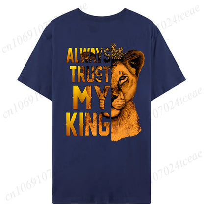 Fashion Valentine's Day Tees Shirt Lion Animal Back Print Graphic Y2k Tops Lover Couples Matching T-shirt Men & Women Clothing - AMULET RING STORE