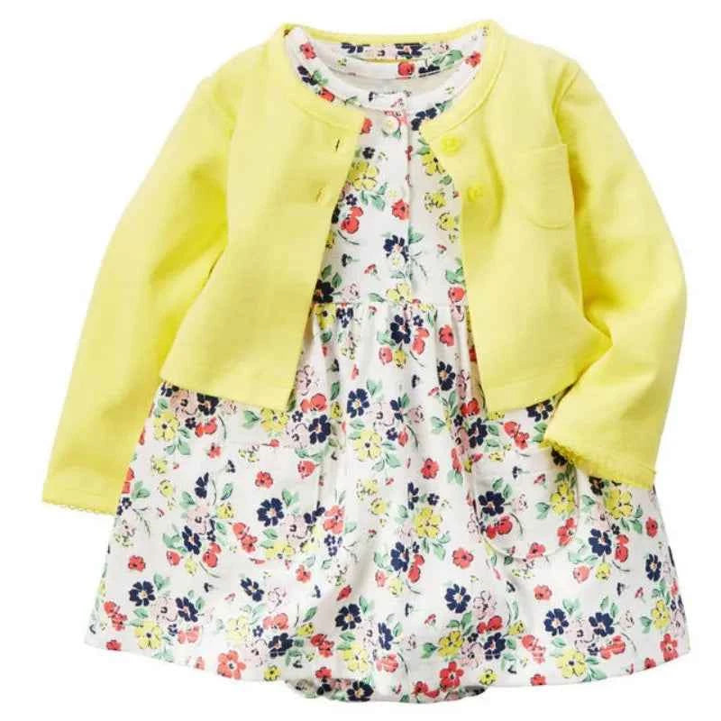 Infant Baby Girls Bodysuit Dress Cotton Floral Baby Girls Long-Sleeved Coat+Short SLeeve Dress 2Pieces Baby Girls Clothes sets