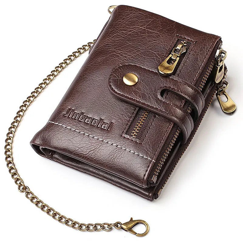 New Men Wallets PU Leather Short Card Holder Chain Luxury Brand Men's Purse High Quality Classic Retro Male Wallet - AMULET RING STORE