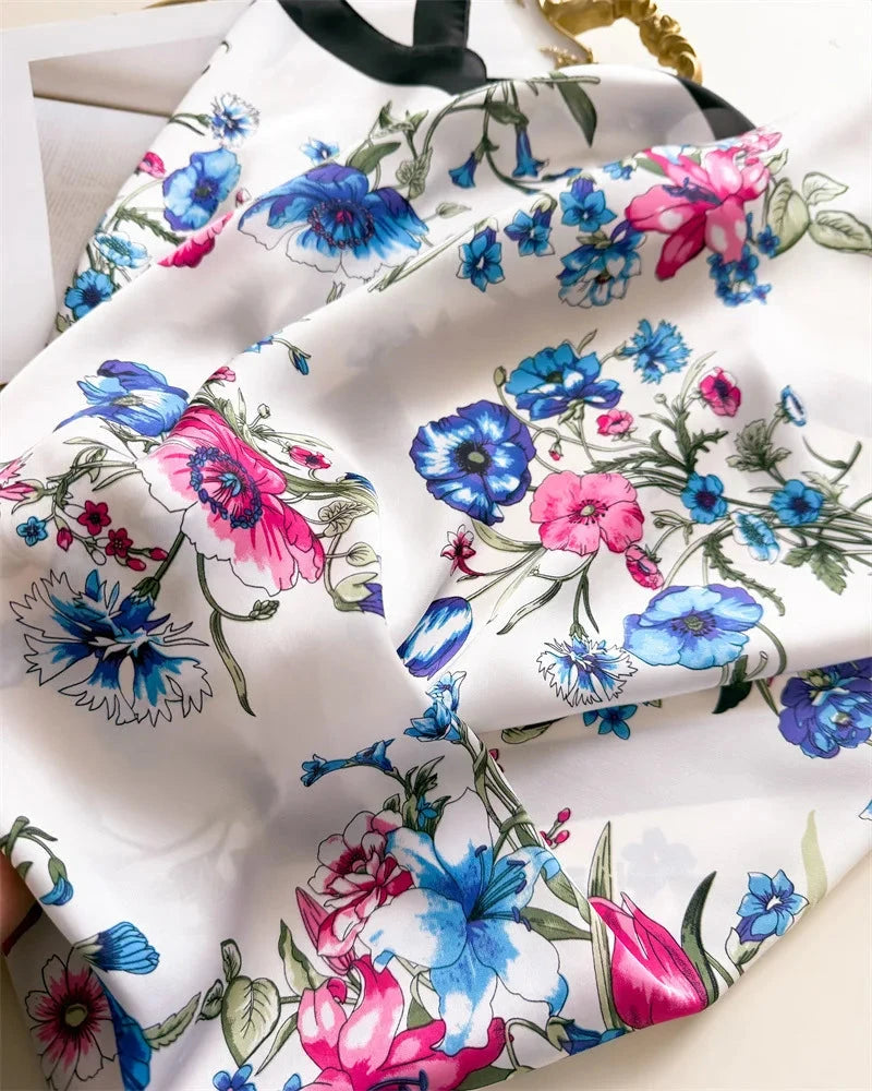 New Floral Print Hair Scarf Women Kerchief Neck Tie Hand Wrist Foulard Shawl Wraps Head Hijab Bandana Echarpe - AMULET RING STORE