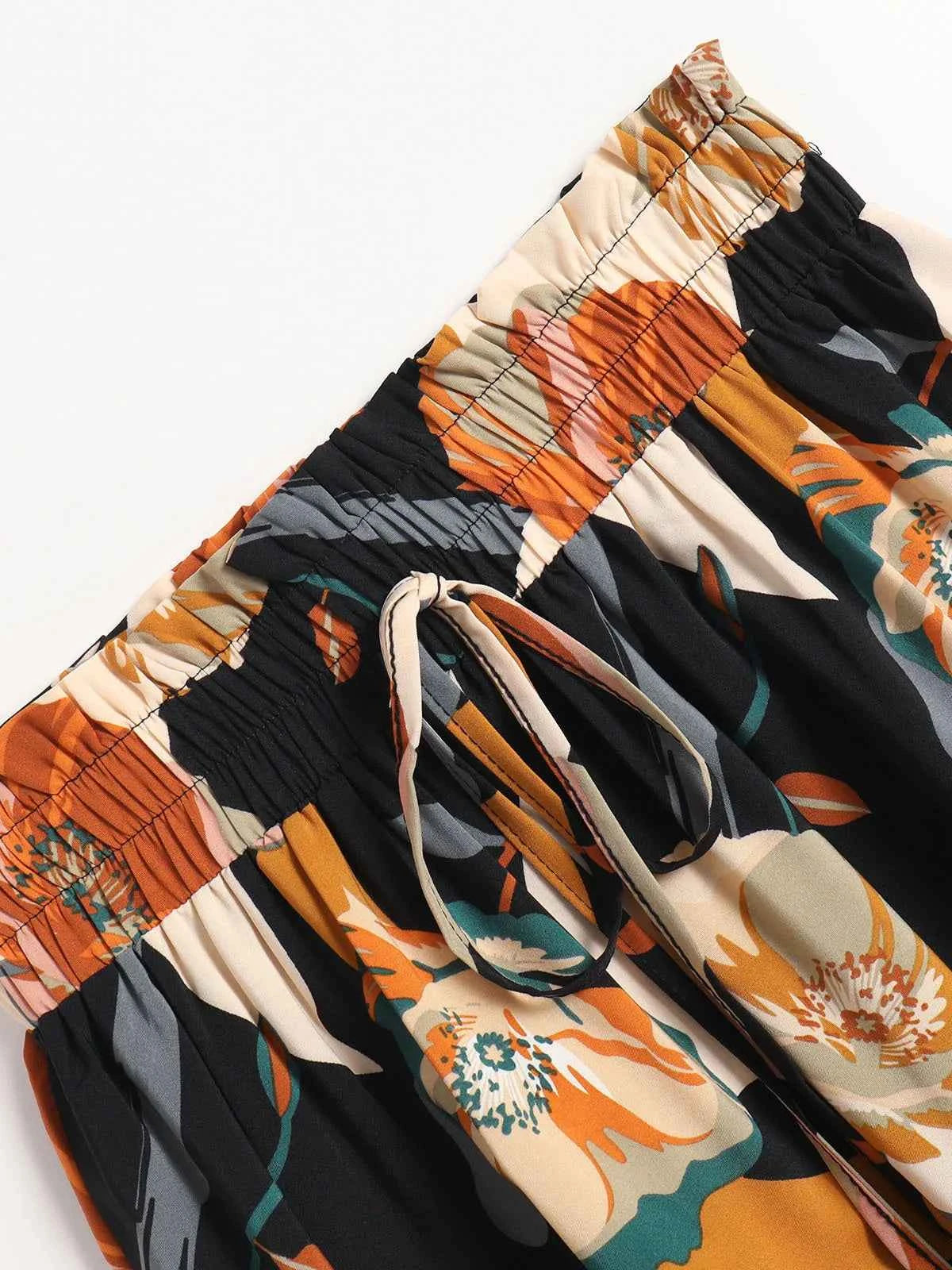 Women Floral Print Elastic Waist Pleated Skirt Multiple Colors All-match Lady Skirt