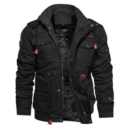 Men's Hooded Winter Jackets Plush Thickened Coat Autumn Large Tactical Cotton Medium And Long Work Clothes Bomber Tactical Coats