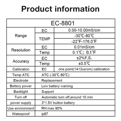 2 In 1 Soil EC Meter Handheld Digital Soil Tester Multifunction EC Temp Detector Backlit Soil EC Analyzer for Garden Greenhouse - AMULET RING STORE