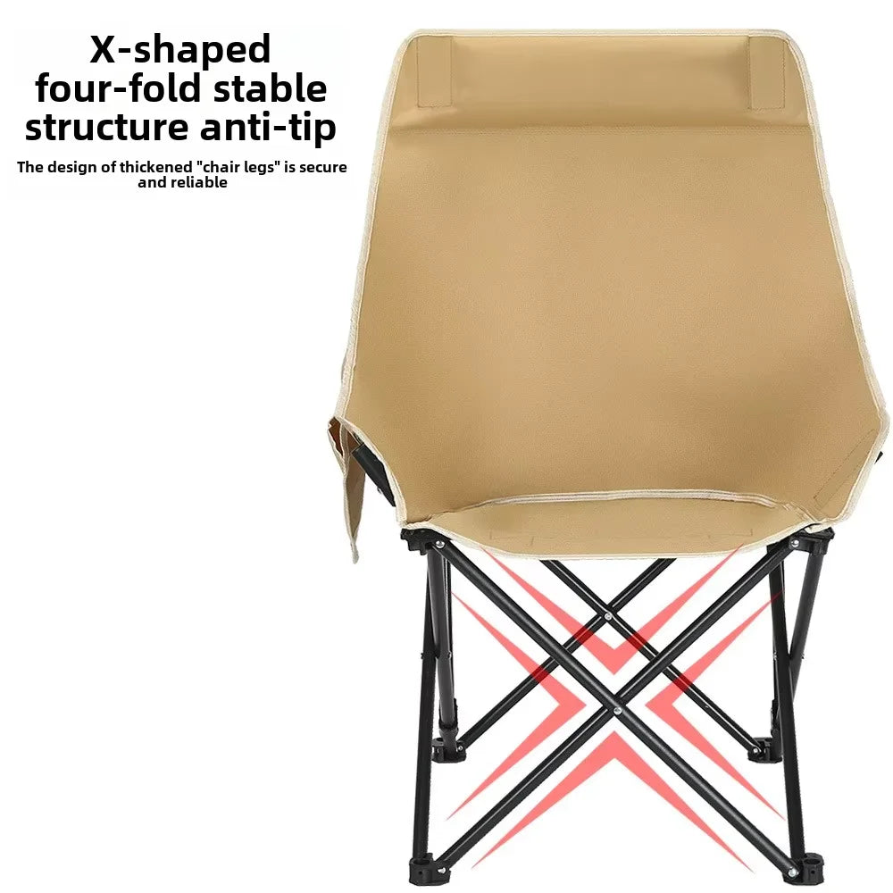 Moon shaped semi recliner folding chair with outdoor handbag, waist and back cushion with side pockets, durable and long-lasting - AMULET RING STORE