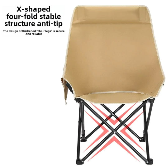 Moon shaped semi recliner folding chair with outdoor handbag, waist and back cushion with side pockets, durable and long-lasting - AMULET RING STORE