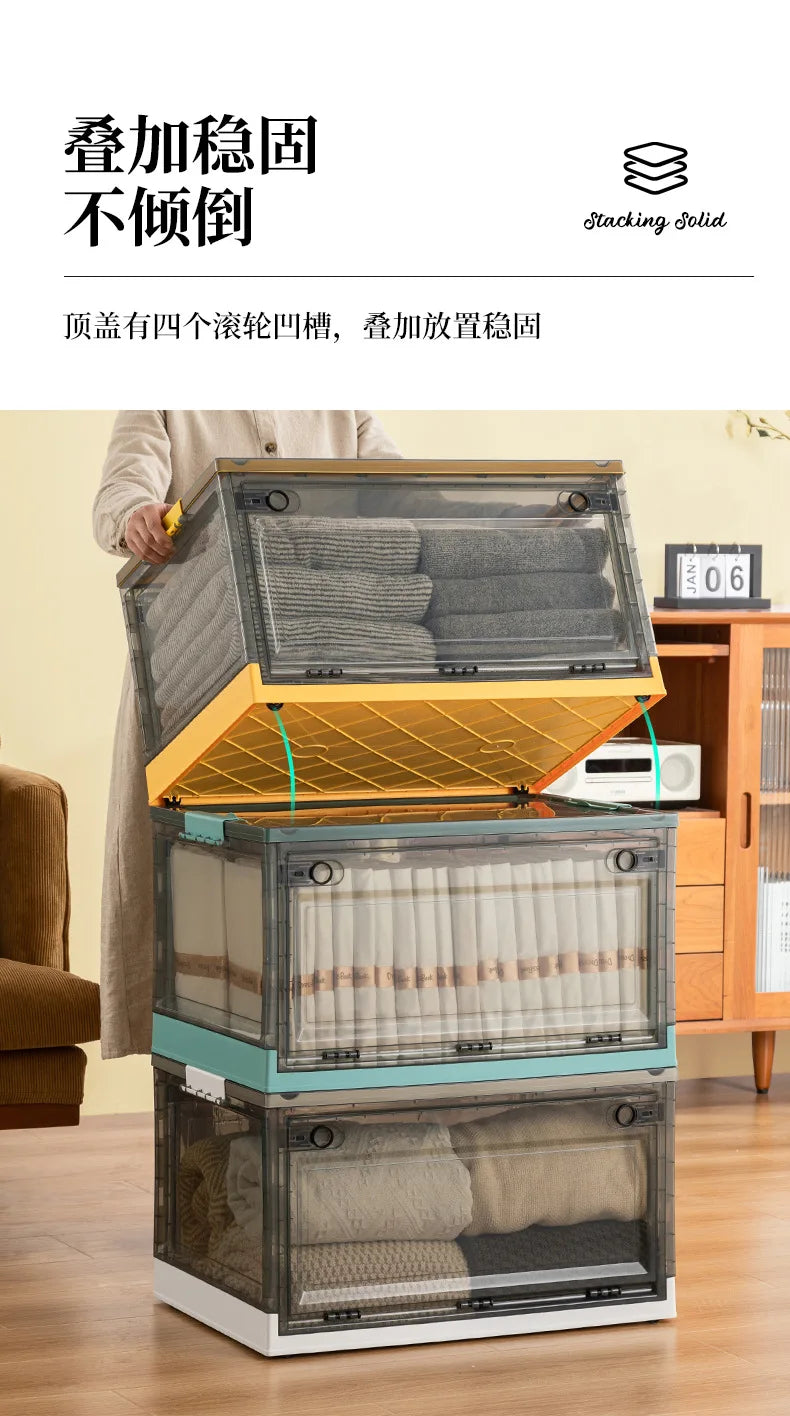 Transparent Storage Bin Foldable Storage Trunk Open Storage Box Home Wardrobe Clothes Organizer Large Capacity Sundries Box - AMULET RING STORE
