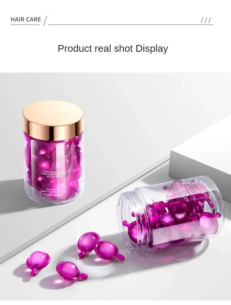 Hair Styling Serum for Frizzy & Dry Hair Rose Essence Oil Capsules Leave-in Anti Frizz Conditioner Repairs Dry, Damaged Hair - AMULET RING STORE