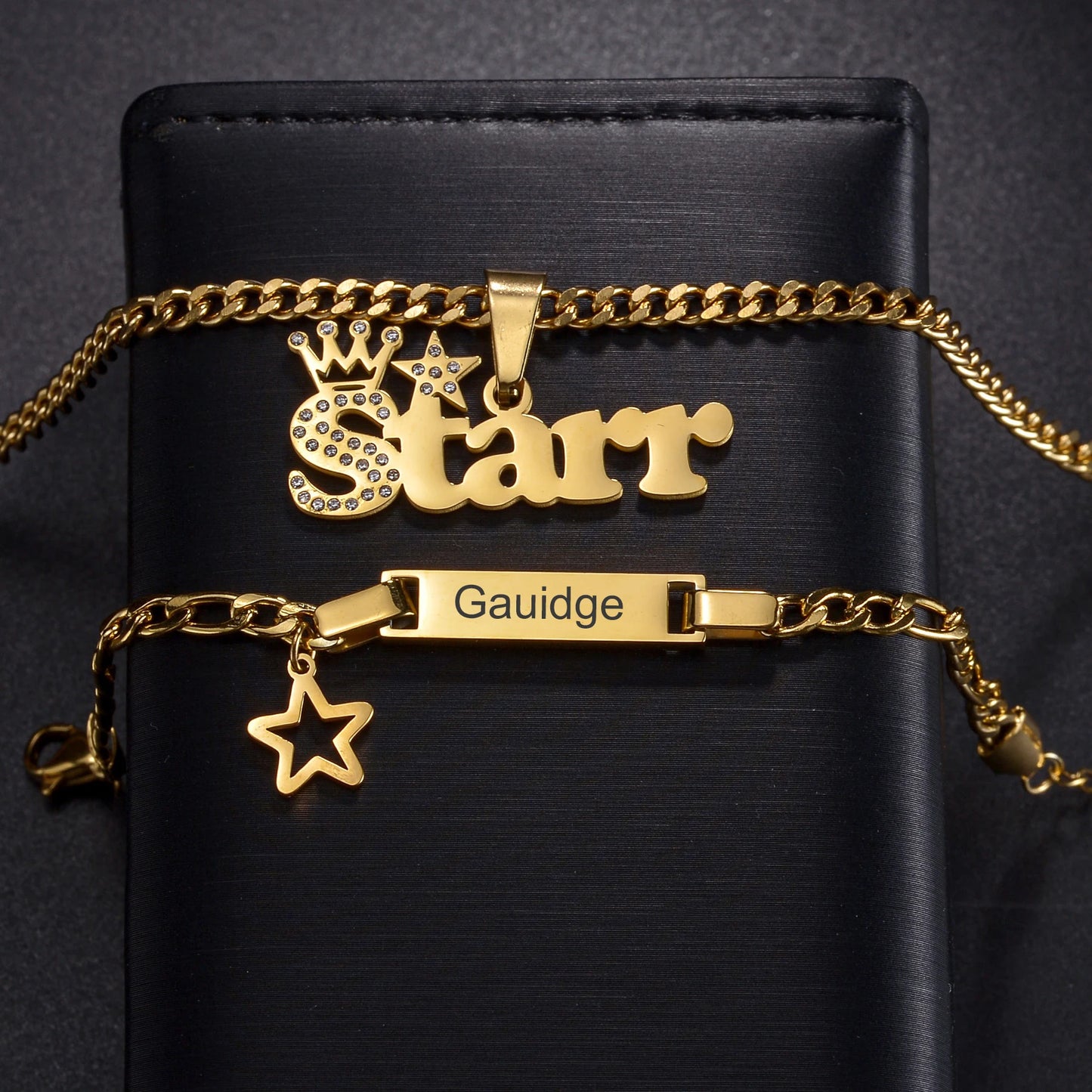 Custom Engrave Children's Name Bracelet 35cm Necklace Stainless Steel Jewelry Sets for Kids Baby Personlized Crown Birthday Gift