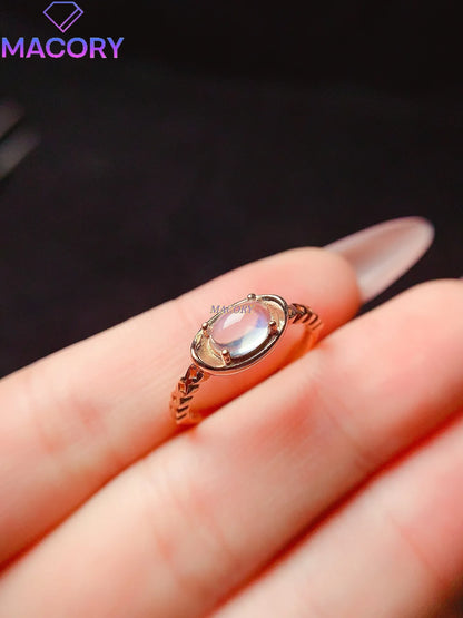 Natural Moonstone S925 Sterling Silver Ladies Ring 5*7mm Exquisite Fashion Jewelry with Certificate Holiday High-end Gifts