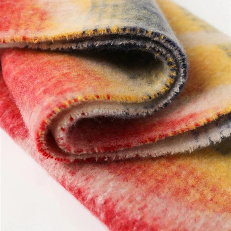 2025 New Rainbow Color Stripe Winter Warm Women Scarf Cashmere Luxury Shawls Thick Neckerchief Hijab Wraps Pashmina Foulard