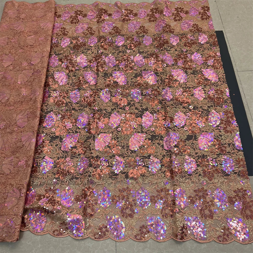 African Nigerian Tulle Lace Fabric - 3D Sequins Embroidery