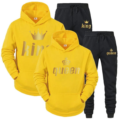 King And Queen Couple Outfit Hoodie and Jogger Pants High Quality Men Women Daily Casual Sport Jogging Suit King Queen Tracksuit - AMULET RING STORE