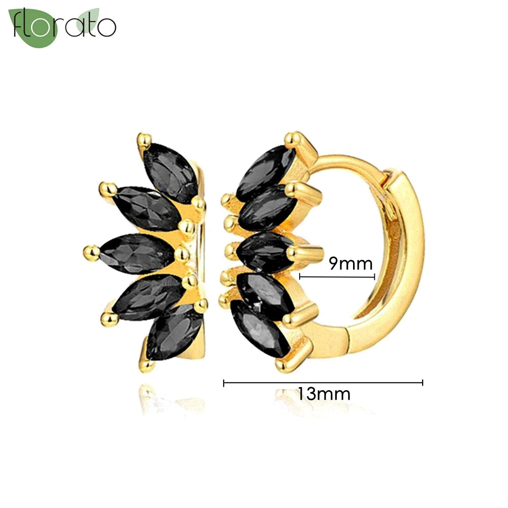 925 Sterling Silver Needle Fashion Round Pendant Small Earrings Luxury Gold Hoop Earrings for Women Premium Black Jewelry Gifts - AMULET RING STORE