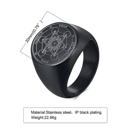 Vnox Seven Seals of Angels Rings for Men, Round Top Stamp Finger Band, Metatron Cube Stamp Ring, Chunky Punk Jewelry