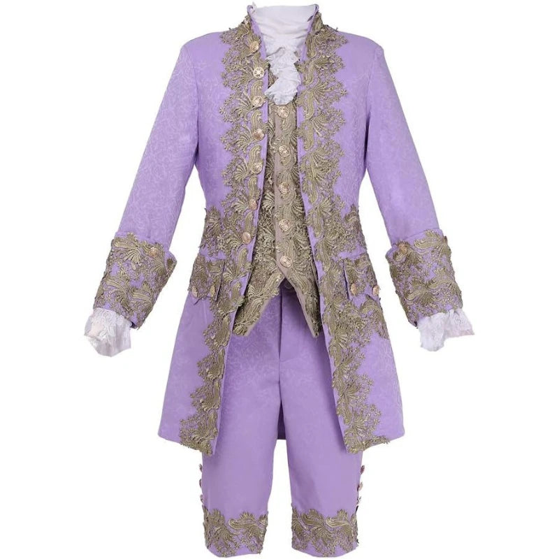 2025 New Medieval Vintage Prince Lace Suits for Men and Women, Halloween Performance Cosplay Three Piece Set(Blazer+Vest+Pants)