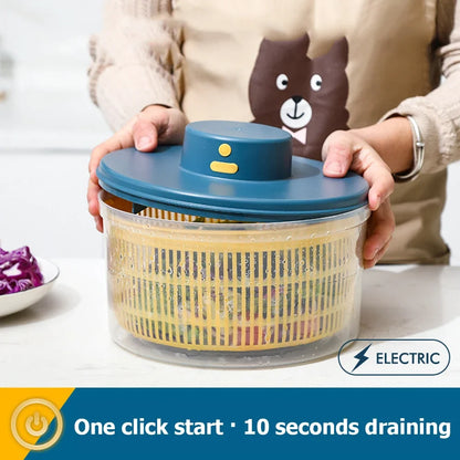 Electric Drain Basket Cleaning Dryer Fruit and Vegetable Dry and Wet Separation Draining Salad Spinner Home Gadget - AMULET RING STORE