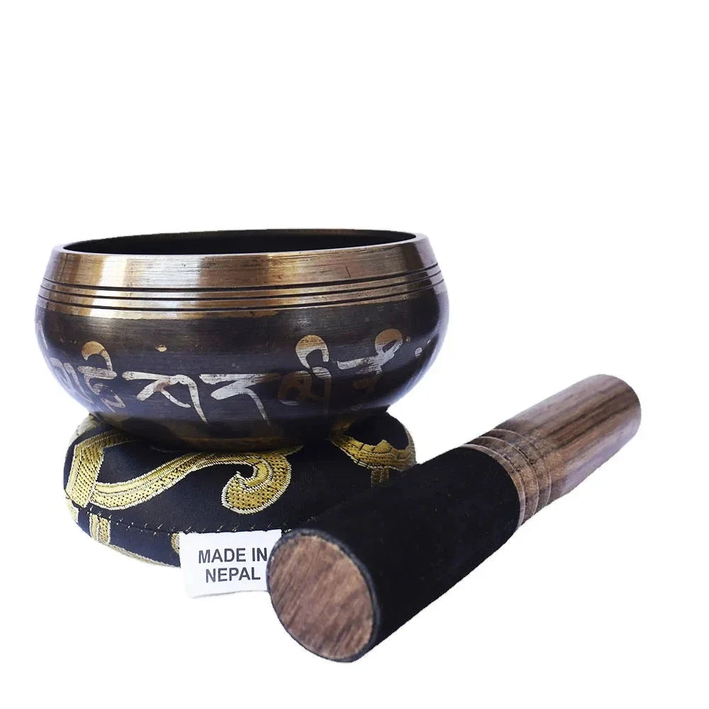 Nepalese Black Singing Bowl 8cm Handmade Yoga Healing Meditation Tibetan Singing Bowls Sound Therapy Percussion Instruments - AMULET RING STORE