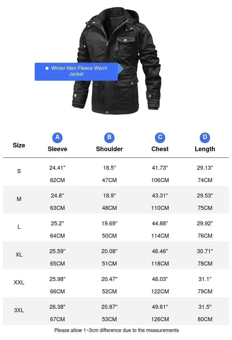 Winter Men's Warm Padded Jackets Fashion Men Fleece Lined Thermal Hooded Coats Men Mountain Ski Windbreaker Jackets Clothing