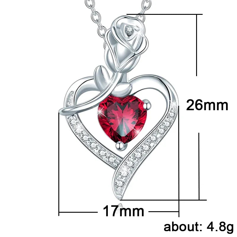 CAOSHI Gorgeous Rose Pendant Necklace for Women Shining Red Heart Zirconia Accessory Fashionable Ｂirthday Ｗedding Jewelry Gifts - AMULET RING STORE