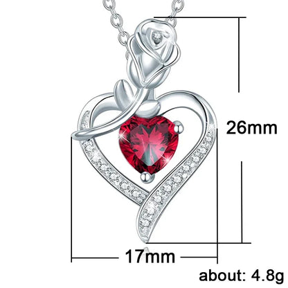 CAOSHI Gorgeous Rose Pendant Necklace for Women Shining Red Heart Zirconia Accessory Fashionable Ｂirthday Ｗedding Jewelry Gifts - AMULET RING STORE
