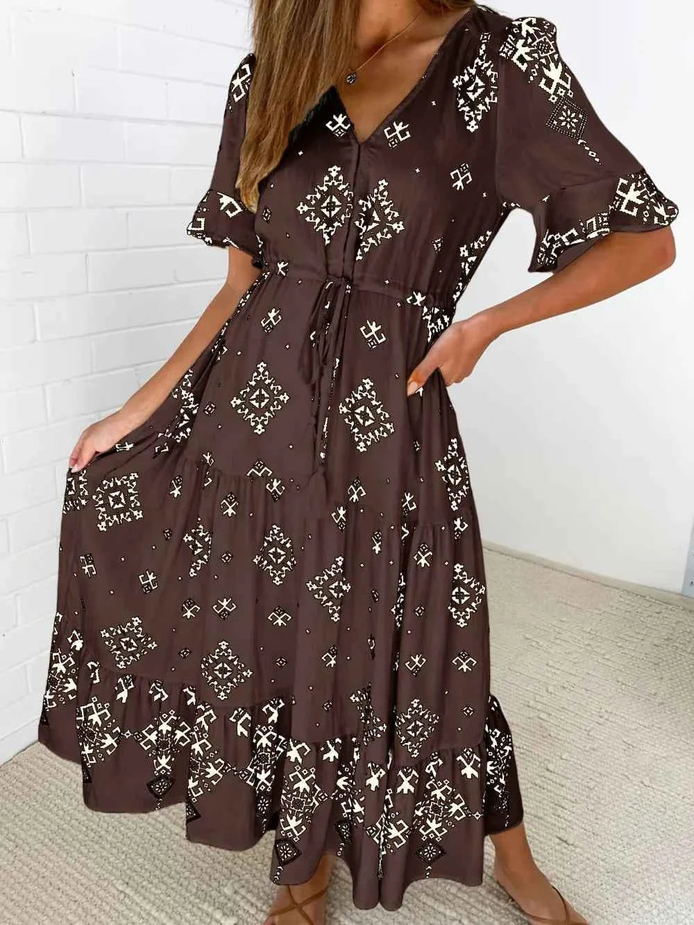 Plus Size Womens Summer Loose Boho Flowy Wrap V Neck 3/4 Sleeve Floral Print Slit Beach Wedding Guest Long Maxi Dresses Vistidos