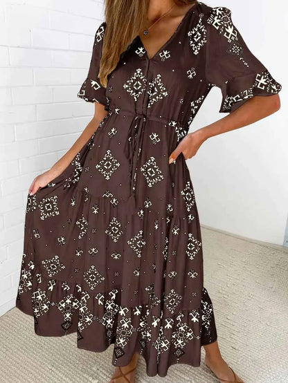 Plus Size Womens Summer Loose Boho Flowy Wrap V Neck 3/4 Sleeve Floral Print Slit Beach Wedding Guest Long Maxi Dresses Vistidos