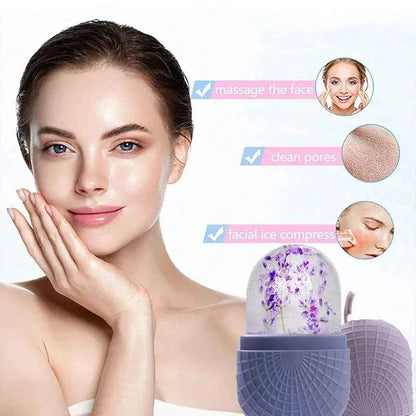 3-piece facial cleansing tool, stainless steel heart-shaped scraping tool, ice facial roller, a flannel bag