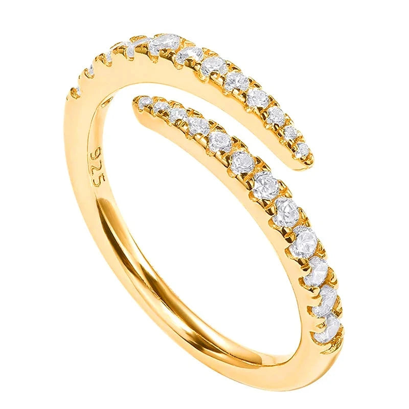 Huitan Real 925 Sterling Silver Gold Color Opening Rings Female Trendy Simple Adjustable Accessories Sparking Engagement Jewelry - AMULET RING STORE