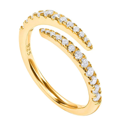 Huitan Real 925 Sterling Silver Gold Color Opening Rings Female Trendy Simple Adjustable Accessories Sparking Engagement Jewelry - AMULET RING STORE