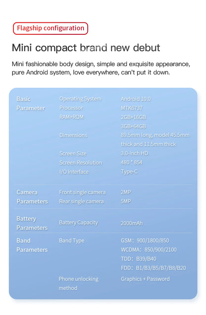 SOYES XS16/XS15 Mini Android Smartphone 3G/4G Network 2GB RAM 16GB ROM 3" Display 5MP Camera Dual SIM With Play Store WhatsAPP - AMULET RING STORE