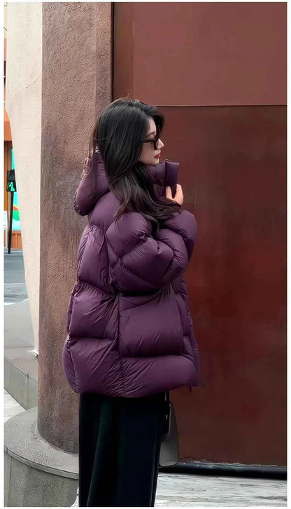 Puff Down Jacket Women's Winter Jacket Padded New Outerwear Hooded Versatile Loose Padding Thickened White Duck Down Warm Coat