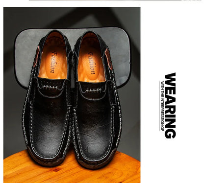 New Handmade Leather Men Shoes Casual Comfortable Men Loafers Slip On Leather Shoes Men Flats Hot Sale Outdoor  Walking Shoes