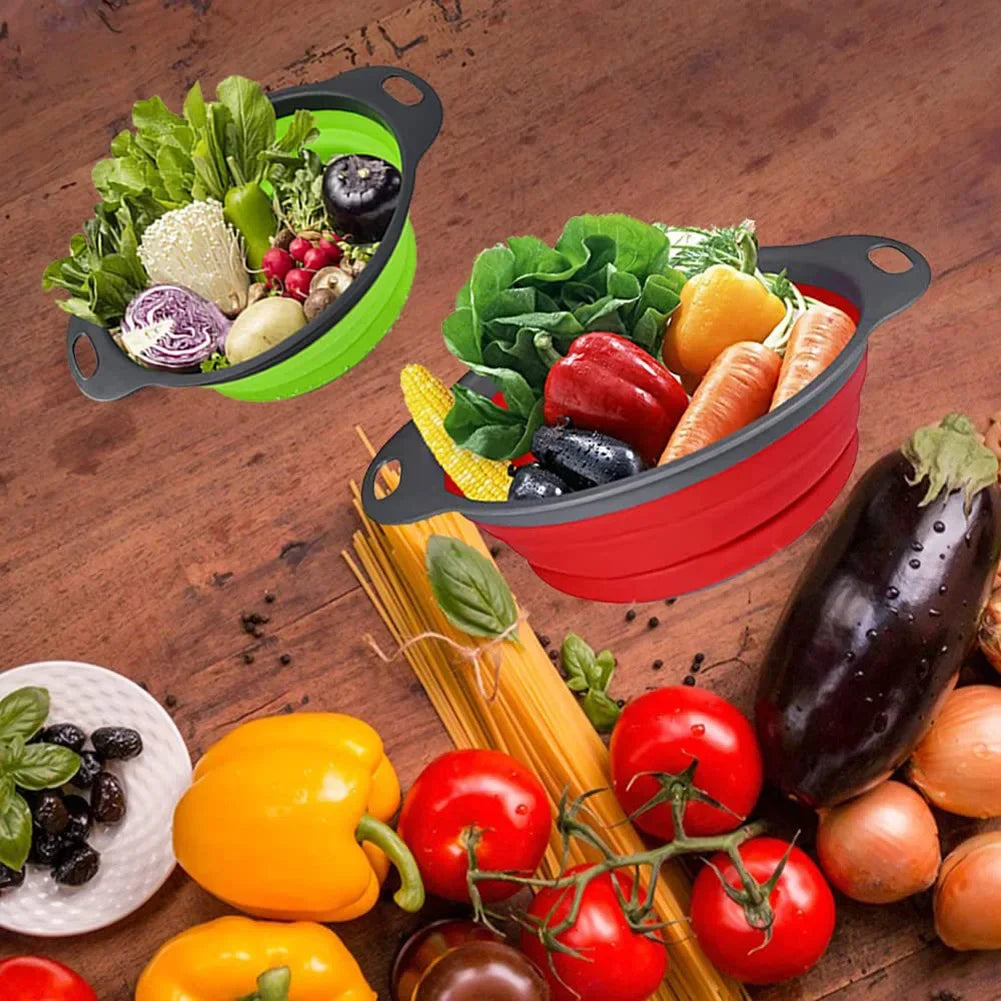 Silicone Round Folding Vegetable Fruits Washing Drain Basket Collapsible Colander Strainer Basket Kitchen Gadgets - AMULET RING STORE