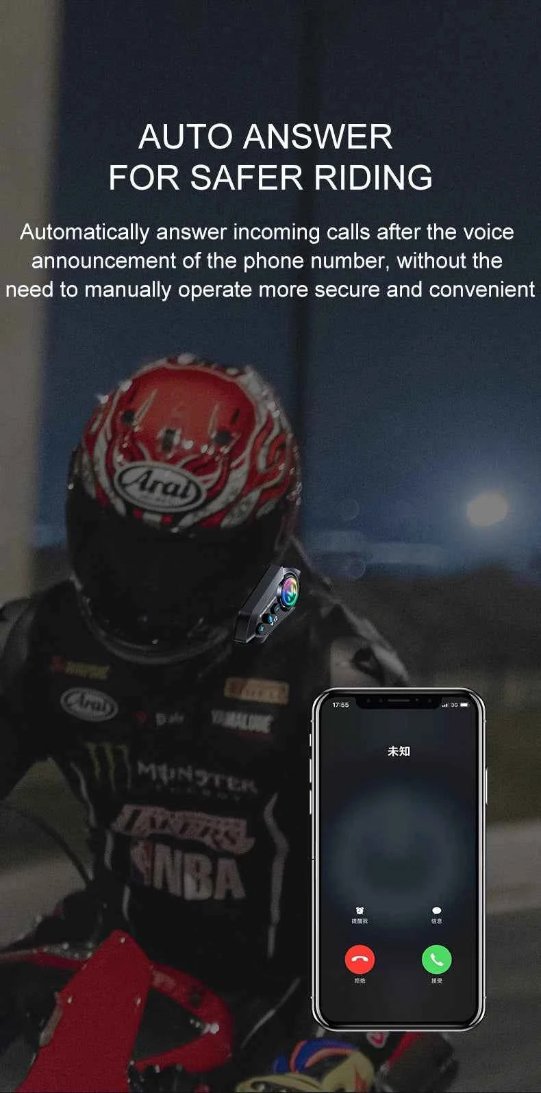 Bluetooth 5.4 Helmet Headset Wireless Hands-free Call Phone Kit Motorcycle Waterproof Earphone MP3 Music Player Speaker for Moto