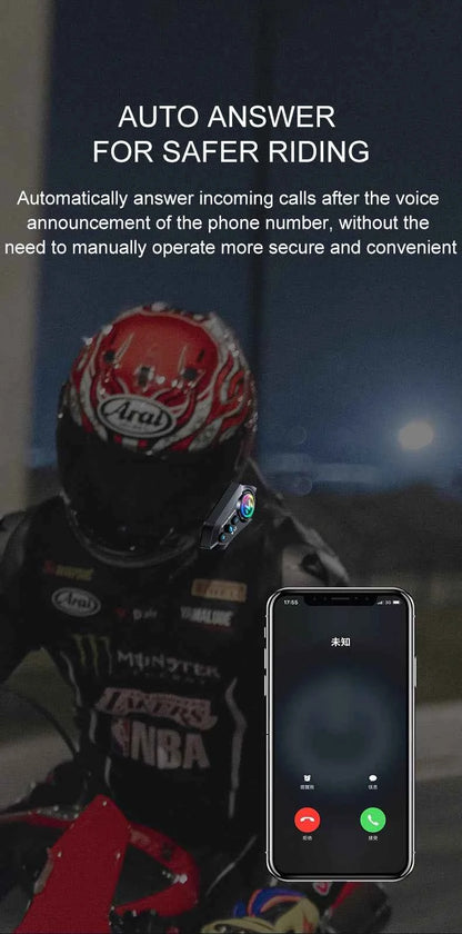 Bluetooth 5.4 Helmet Headset Wireless Hands-free Call Phone Kit Motorcycle Waterproof Earphone MP3 Music Player Speaker for Moto