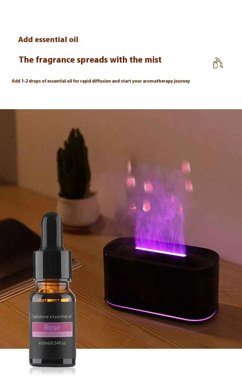 New style seven-color aromatherapy machine, bedroom essential oil aromatherapy lamp, wood grain flame humidifier, desktop cracke