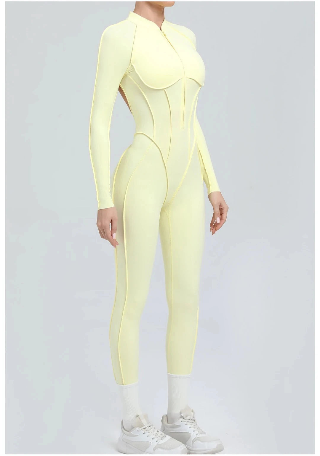 Seamless Yoga Jumpsuit Sports Fitness Backless Tight Zipper Long-sleeved One-Piece Workout Clothes Gym Leggings Sportswear